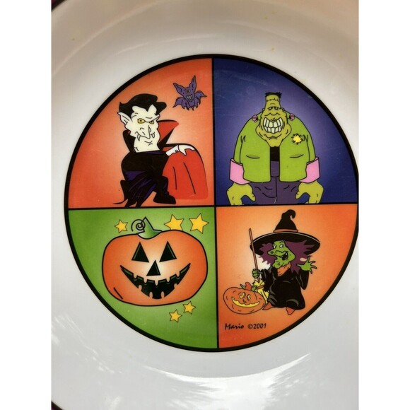 Vintage Halloween Candy Bowls Melamine Mario Lot of 2 Dracula Frankenstein 10" - Picture 5 of 14